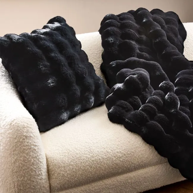 Farleigh Double-Sided Black Faux Fur Throw Pillow with Down-Alternative Insert and Throw Blanket Set
