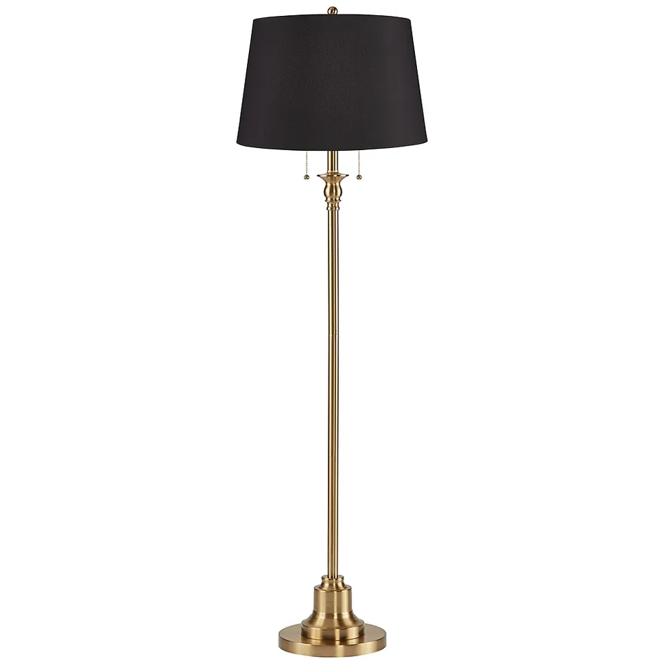 Possini Euro Dyna 58" Antique Brass Black Faux Silk Shade Floor Lamp
