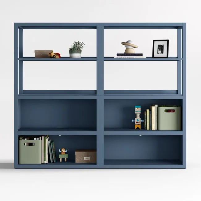 Ever Simple 72" Set of 2 Modular Slate Blue Wood Kids Open Bookcases with Hutches