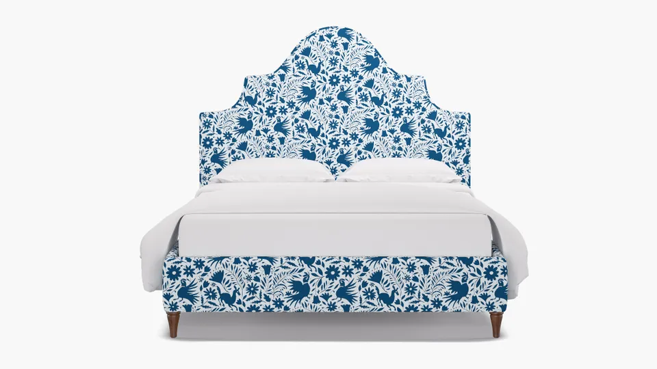 Statement Bed, Cerulean Frida, Walnut Decorative Tapered Leg, Full