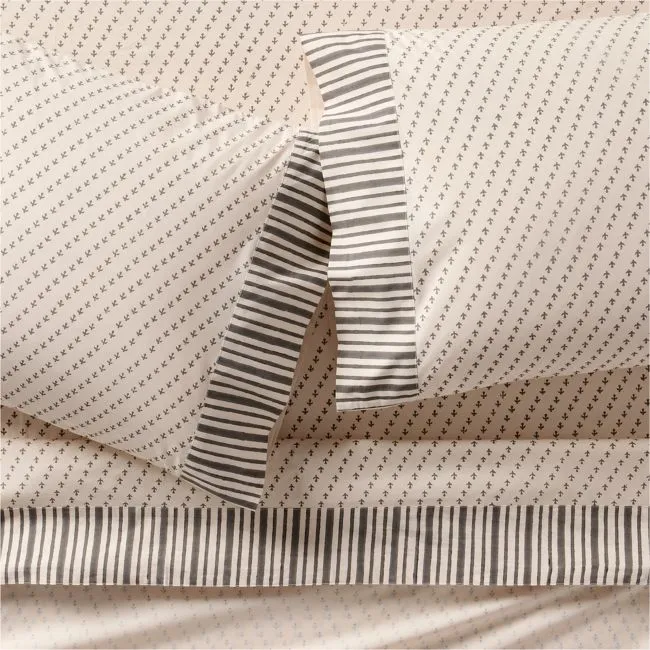Favorite Washed Organic Cotton Block Print Queen Bed Sheet Set