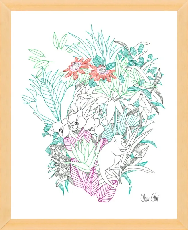 Passionflowers, orchids and the squirrel monkey  by Claire Colin for Artfully Walls