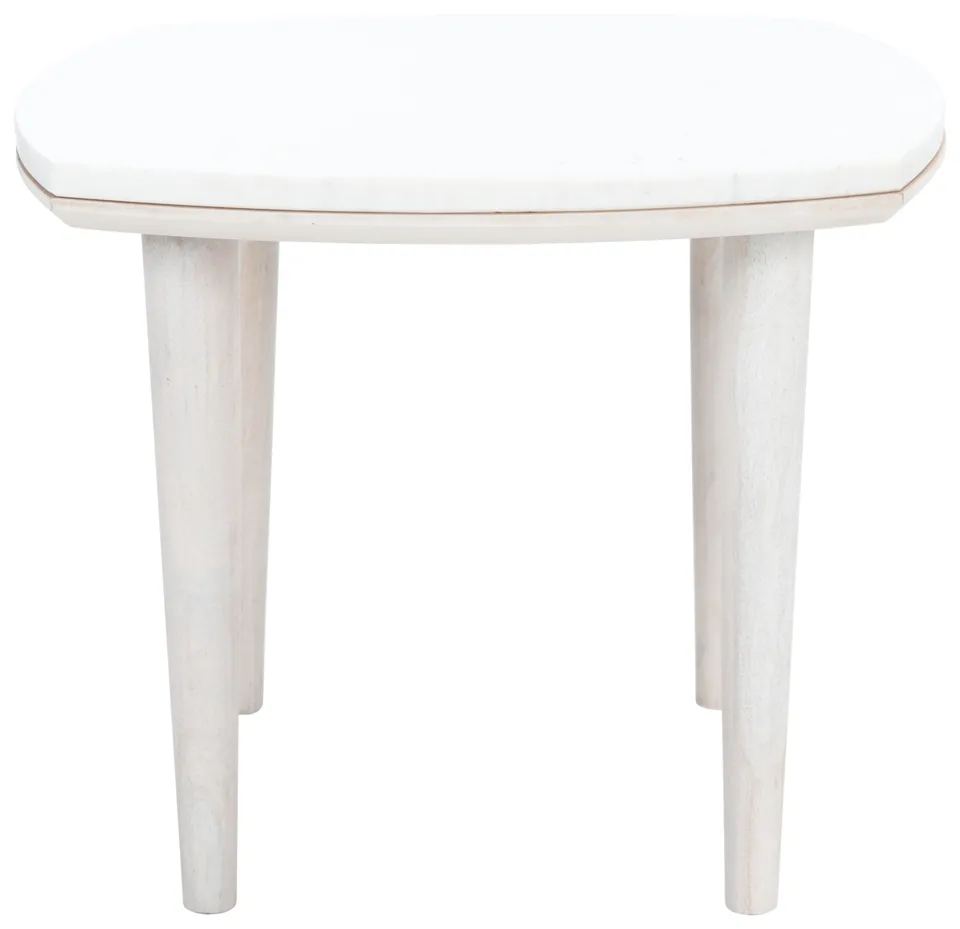 Lara Marble Side Table - White Washed / White