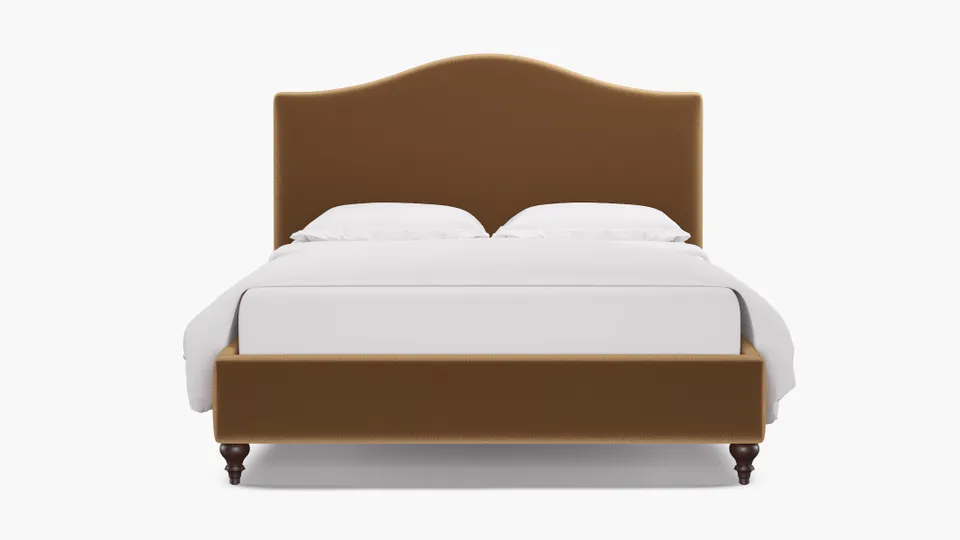 Camelback Bed, Fawn Performance Velvet, Espresso Traditional Turned Leg, Twin