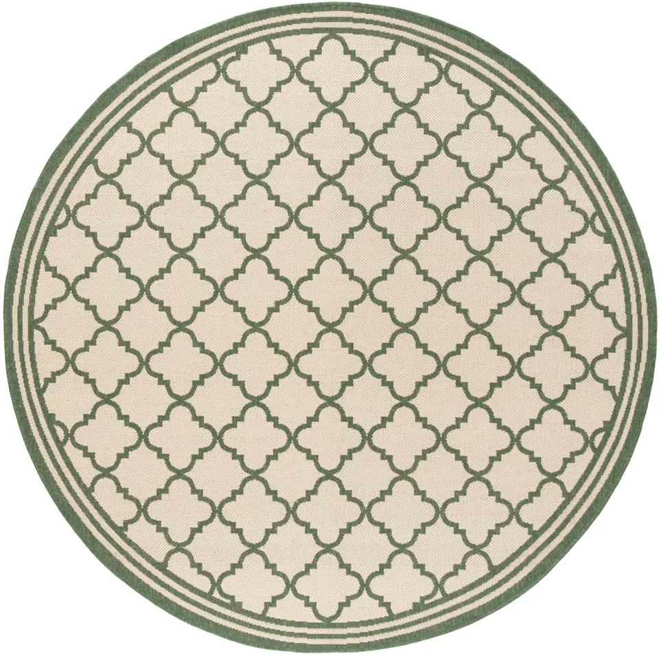 Arlo Home Indoor/Outdoor Woven Area Rug, LND121W, Cream/Green,  6' 7" X 6' 7" Round
