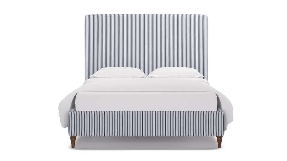 Classic Bed, Navy Classic Ticking Stripe, Walnut Decorative Tapered Leg, King