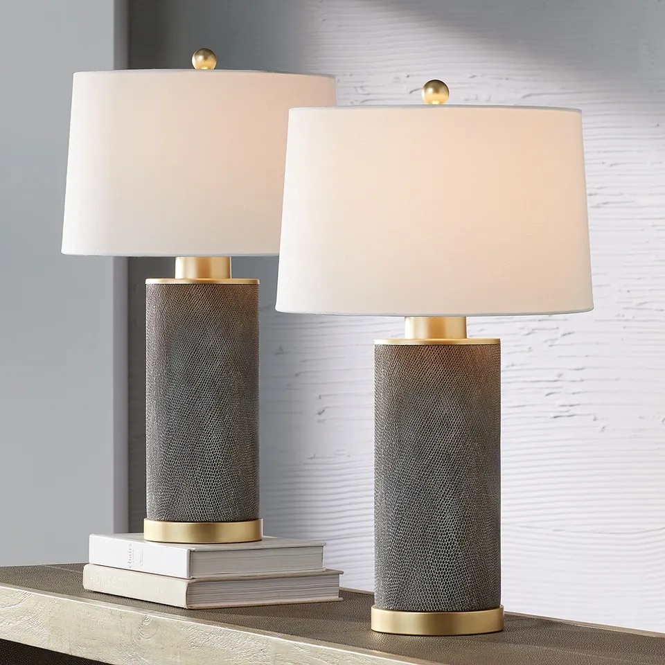 Possini Euro Gilson Gold Textured Gray Modern Ceramic Table Lamps Set of 2