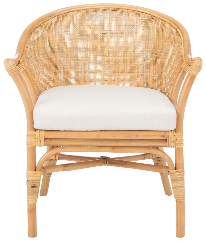 Dustin Rattan Accent Chair With Cushion - White / Natural