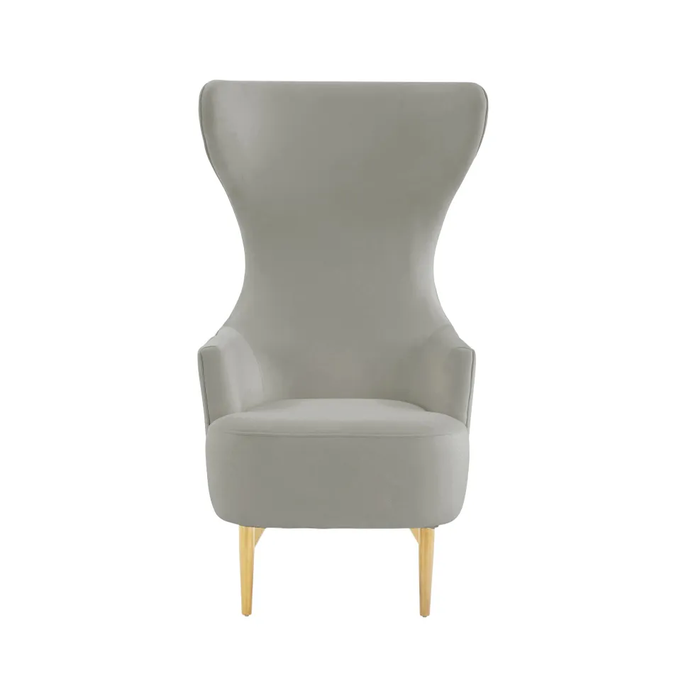 Julia Grey Velvet Channel Tufted Wingback Chair