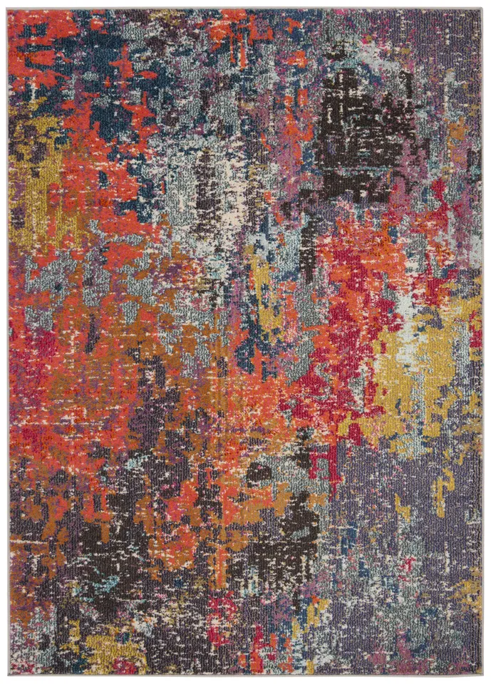 Arlo Home Woven Area Rug, MNC266M, Blue/Orange,  4' X 5' 7"