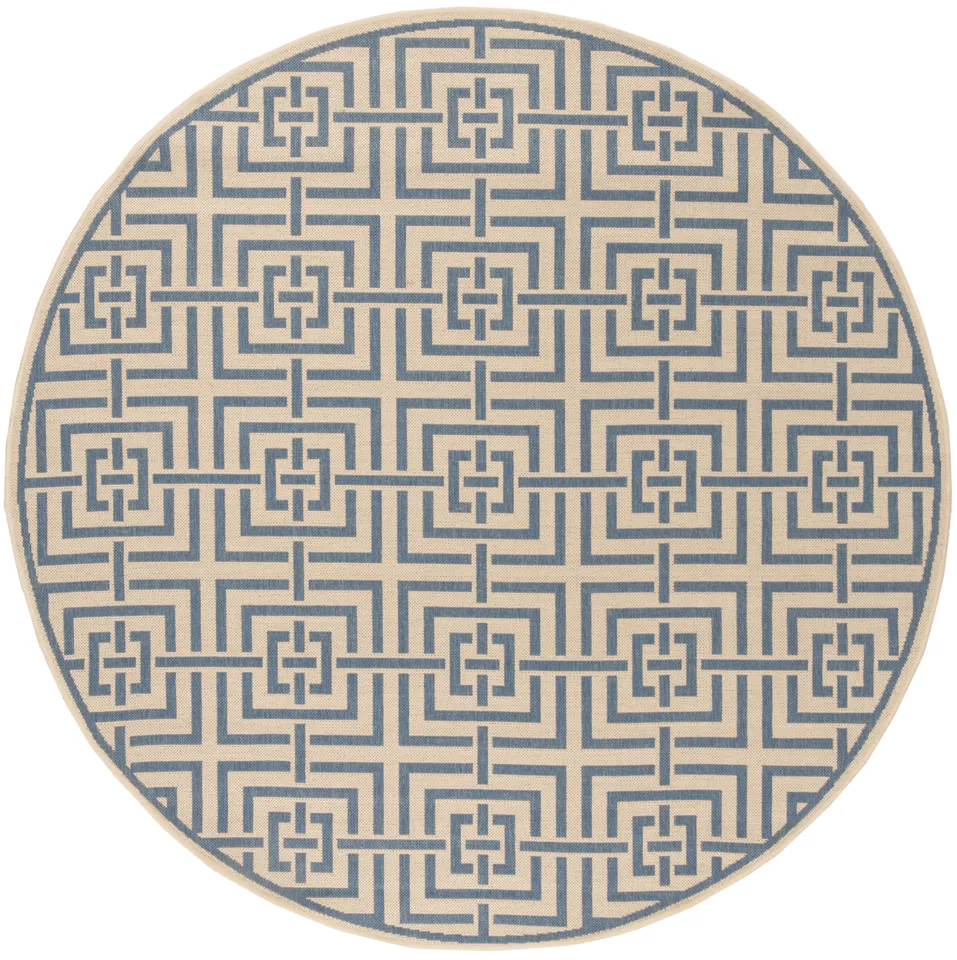 Arlo Home Indoor/Outdoor Woven Area Rug, LND128N, Cream/Blue,  6' 7" X 6' 7" Round