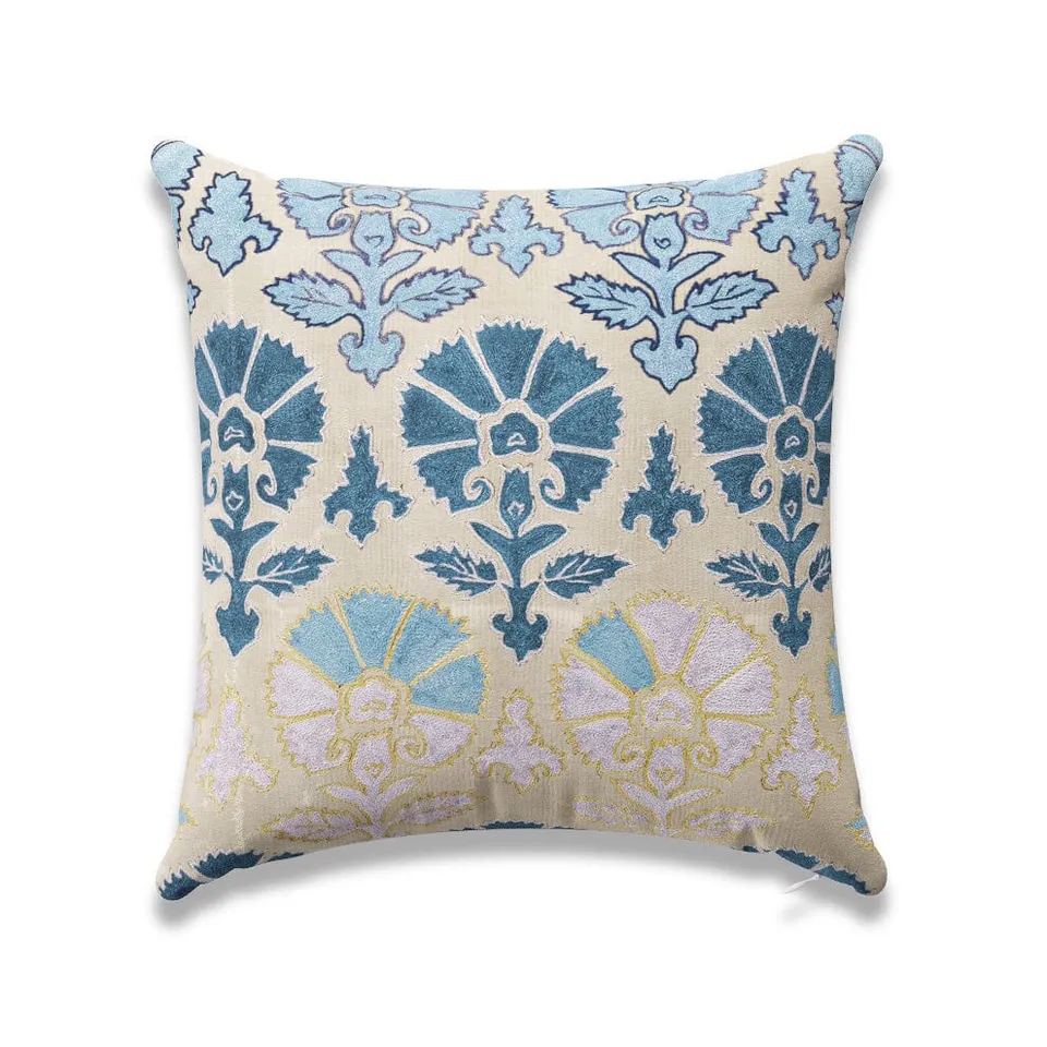 Blue Daisy Suzani Outdoor Pillow by St. Frank | 22" W x 22" H | Polyester