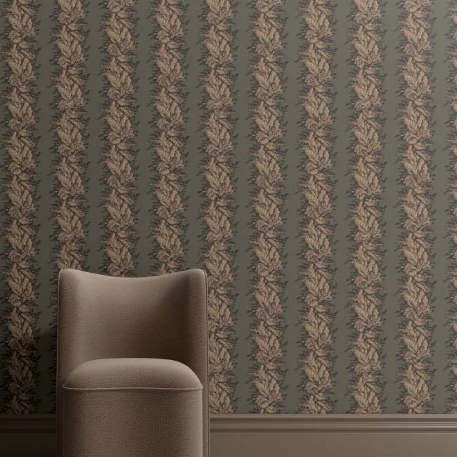 Fern Trellis Burnt Green Wallpaper