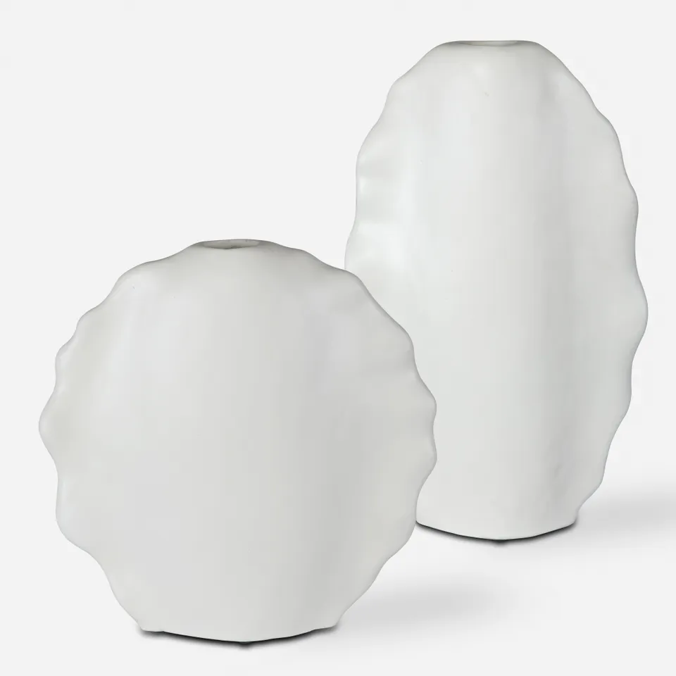 Ruffled Feathers Modern White Vases Set/2