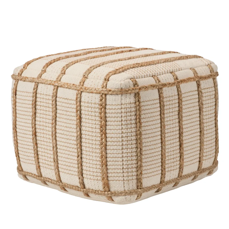 Vibe by Remsen Handmade Striped Tan/ Cream Cylinder Pouf