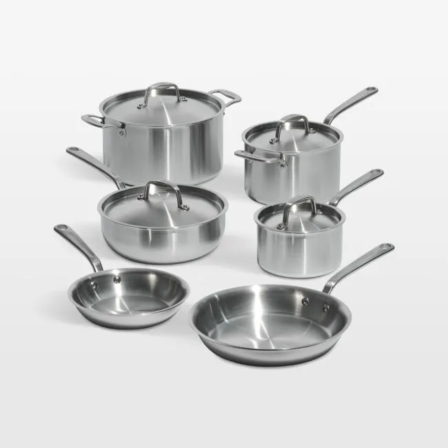Made In Stainless Clad 10-Piece Cookware Set with Stainless Steel Hardware