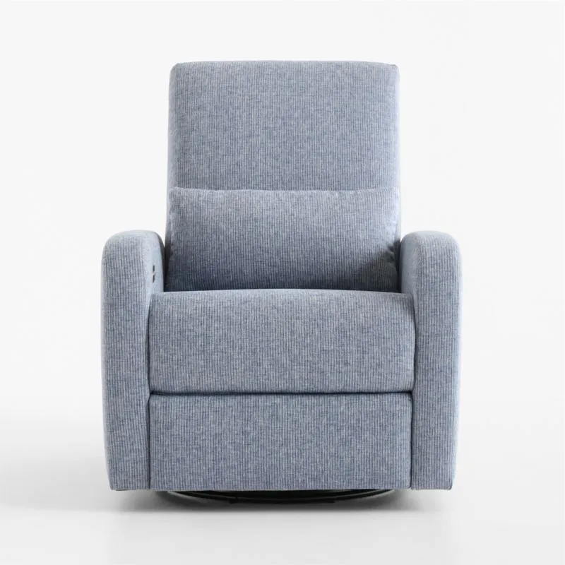 Kinney Denim Blue Stripe Swivel Glider Power Recliner Nursery Chair