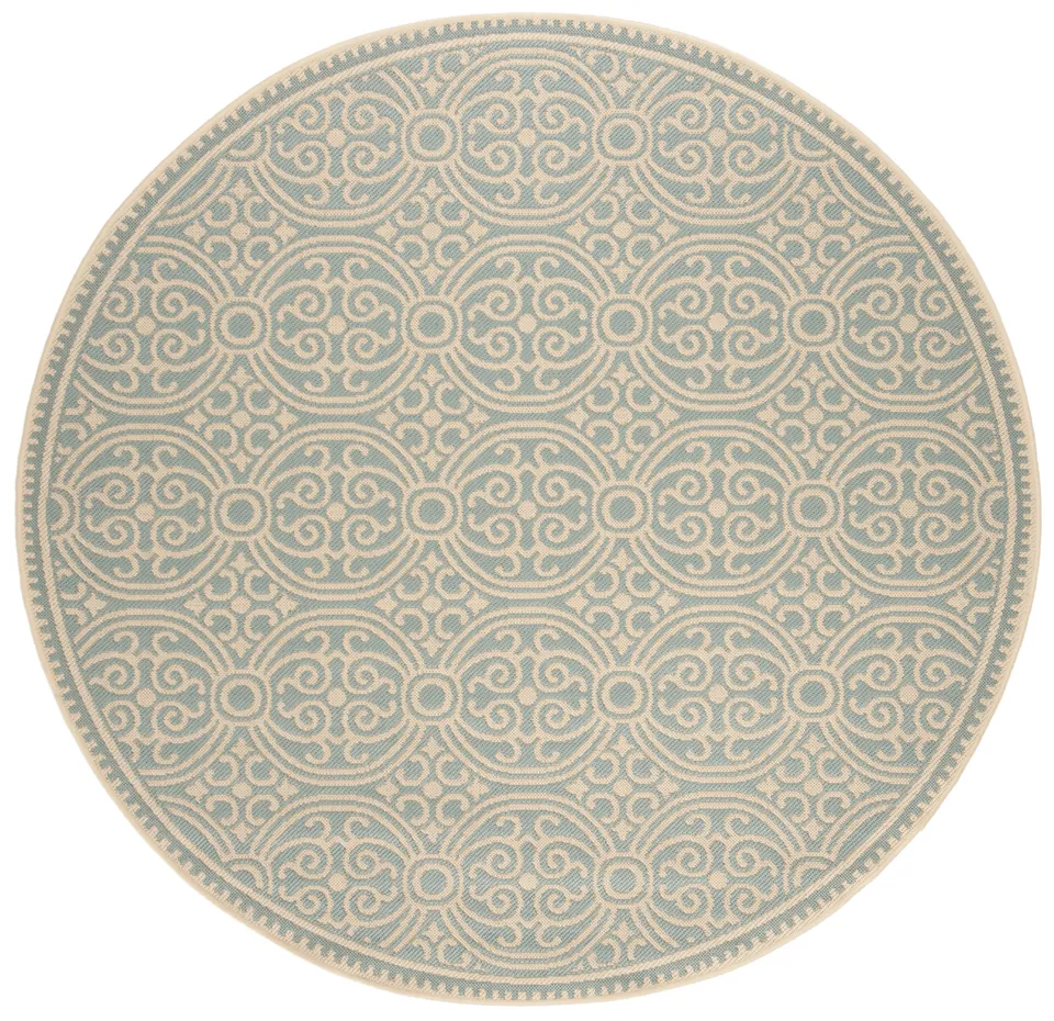 Arlo Home Indoor/Outdoor Woven Area Rug, LND134L, Cream/Aqua,  6' 7" X 6' 7" Round
