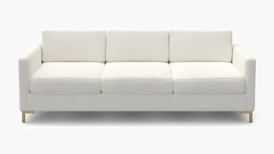 Modern Sofa, Snow Boucle, Brass L Leg