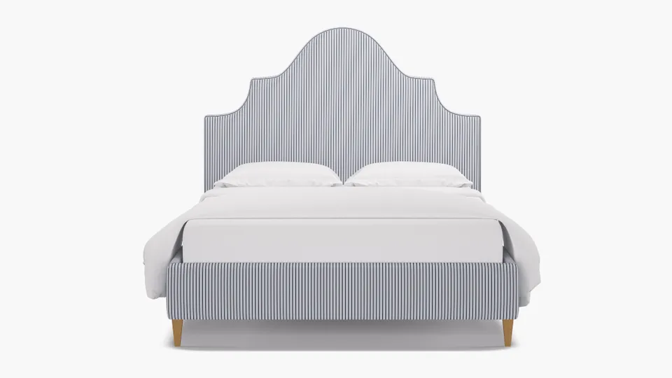 Statement Bed, Navy Classic Ticking Stripe, Natural Square Tapered Leg, King
