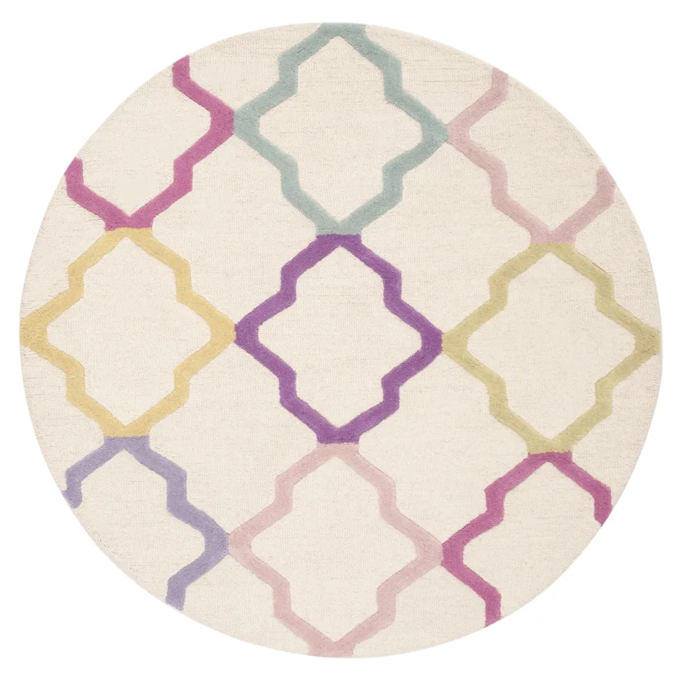 Arlo Home Hand Tufted Area Rug, SFK102A, Ivory/Multi,  5' X 5' Round