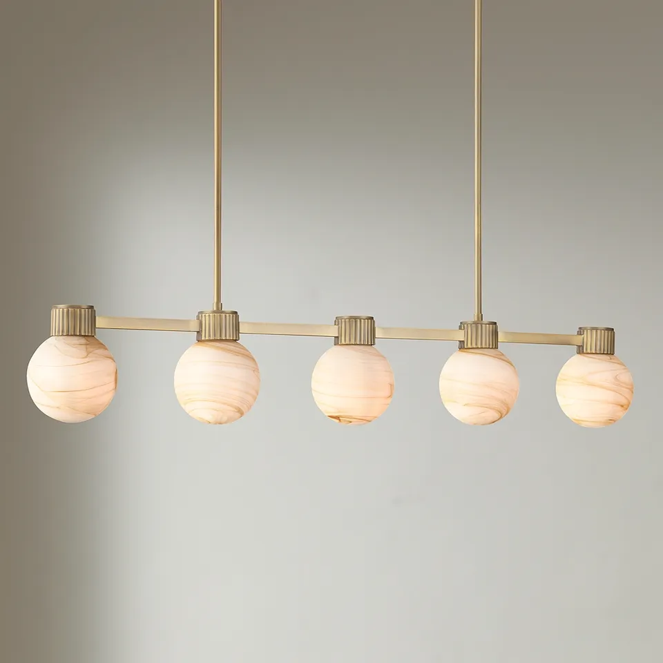 Possini Euro Jupiter 45"W Brass and Glass 5-Light Linear Chandelier
