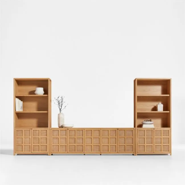 Campagna 172" Rattan and Natural Oak Wood Storage Media Console Set