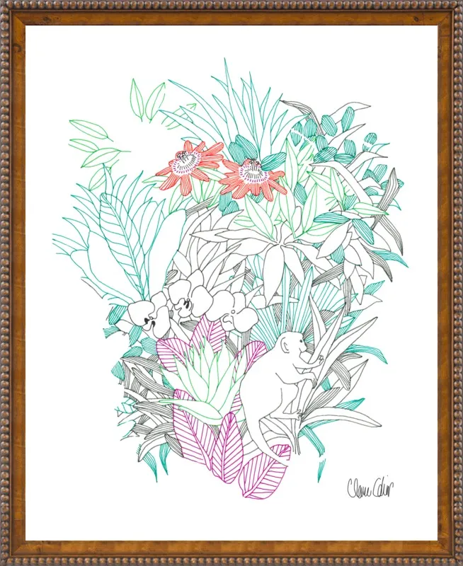 Passionflowers, orchids and the squirrel monkey  by Claire Colin for Artfully Walls