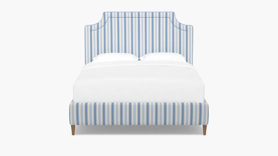 Deco Bed, Cornflower Regency Stripe, Natural Square Tapered Leg, Twin