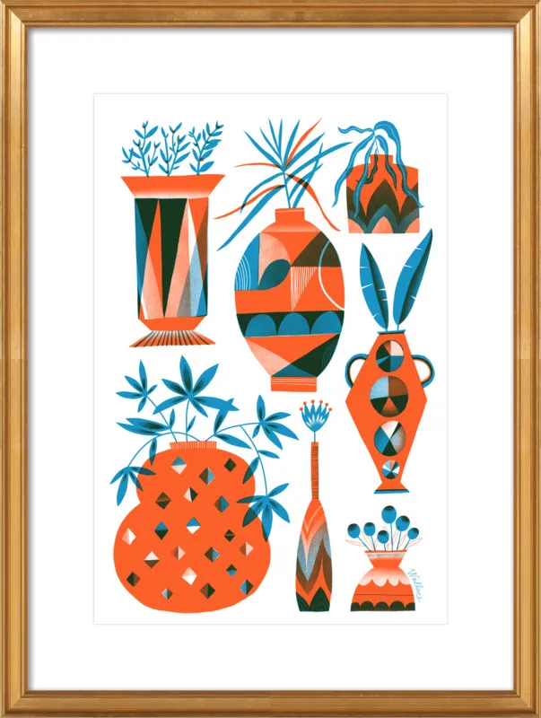 Risograph Vases: vermillion and pacific by Erin Wallace for Artfully Walls