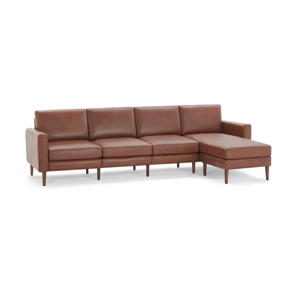 Nomad Leather King Sectional - Chestnut - Top Grain Leather / Walnut - Wood / Block