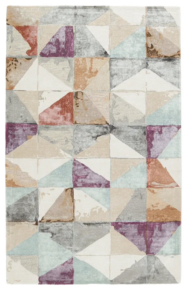 Ruban Handmade Geometric Purple/ Beige Area Rug (10'X14')