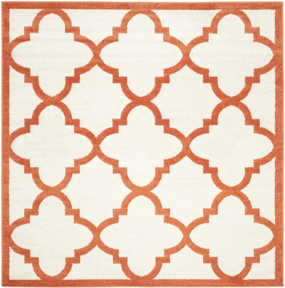 Arlo Home Indoor/Outdoor Woven Area Rug, AMT423F, Beige/Orange,  7' X 7' Square