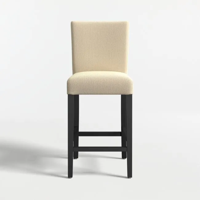 Lowe Taupe Upholstered Counter Stool with Ebony Wood Legs