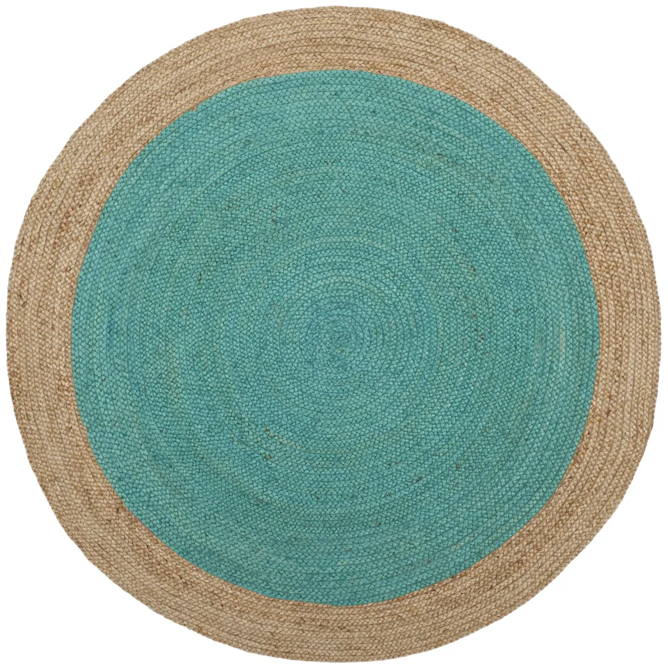 Arlo Home Hand Woven Area Rug, NF801E, Teal/Natural,  5' X 5' Round