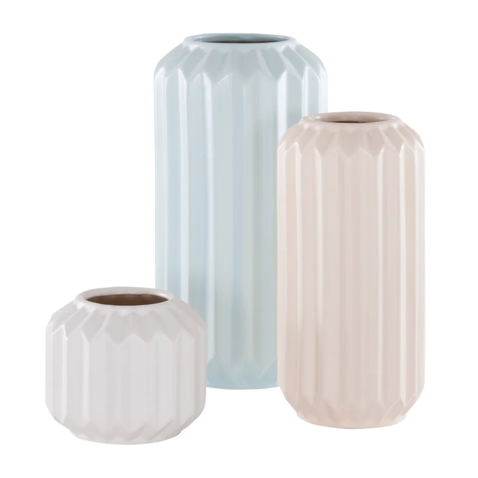 Emari Ceramic Vase, Set of 3 - Blue / Ivory / White