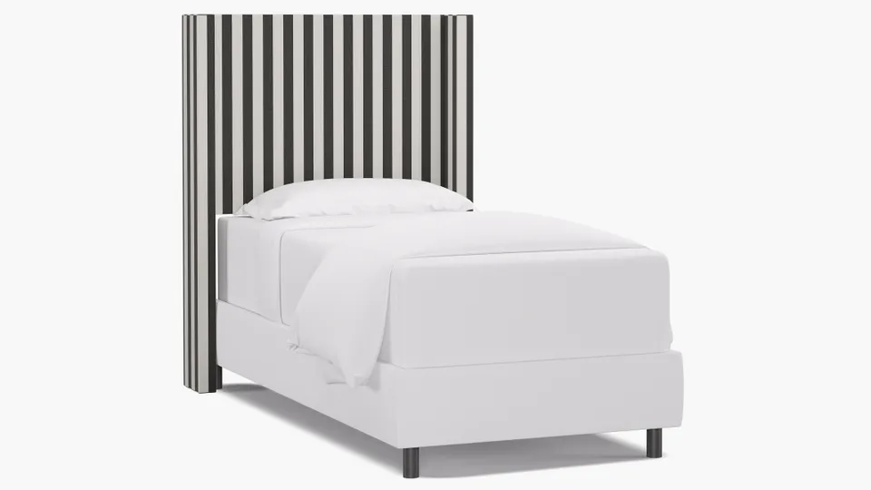 Modern Wingback Headboard, Ink Cabana Stripe, Twin