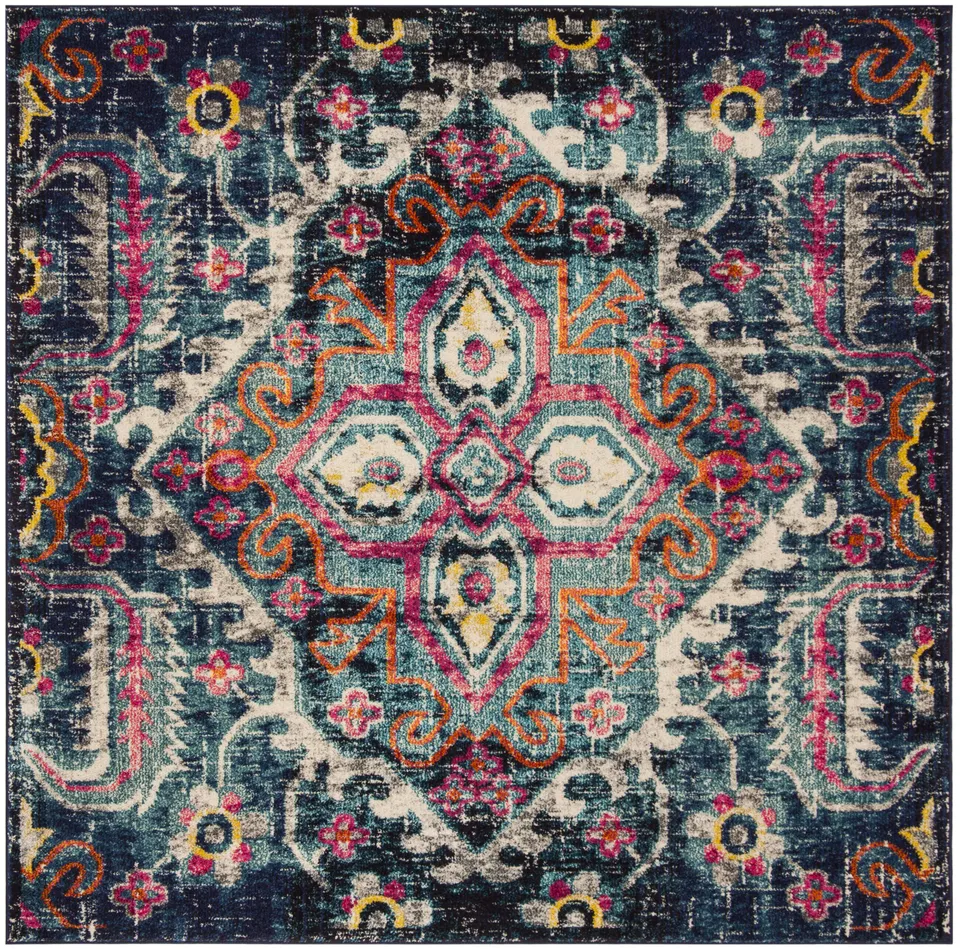 Arlo Home Woven Area Rug, MNC252J, Blue/Fuchsia,  6' 7" X 6' 7" Square