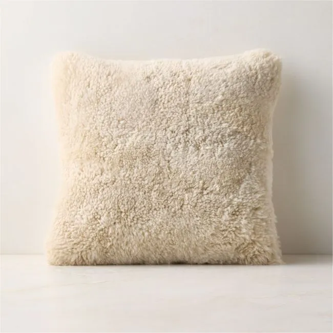 Roslin Warm White Shearling Throw Pillow with Down-Alternative Insert 18"