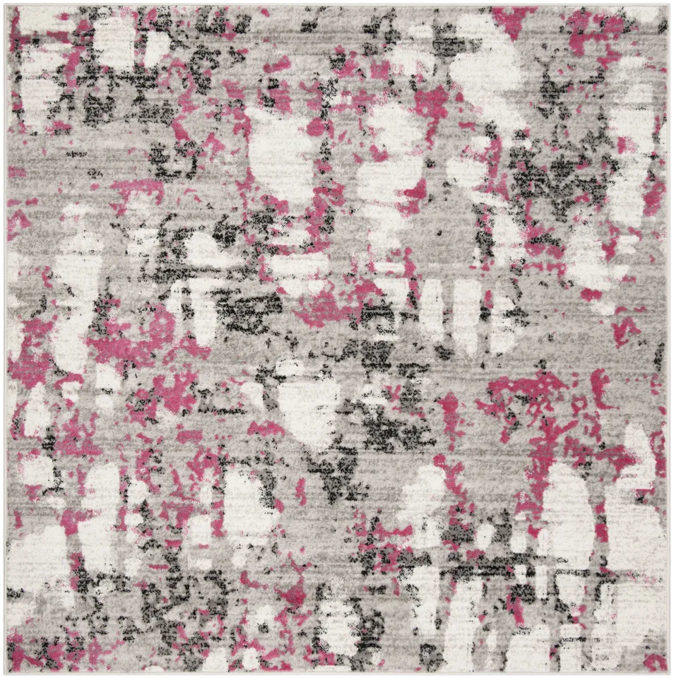 Arlo Home Woven Area Rug, SKY193P, Grey/Pink,  6' 7" X 6' 7" Square