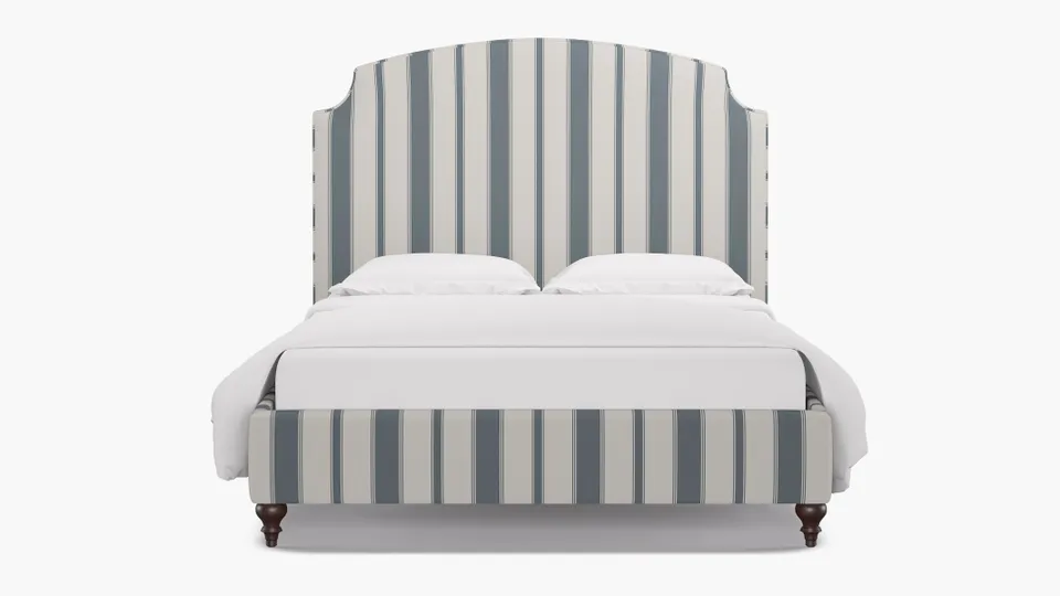 Cove Bed, French Blue Clarence Stripe, Espresso Traditional Turned Leg, Twin
