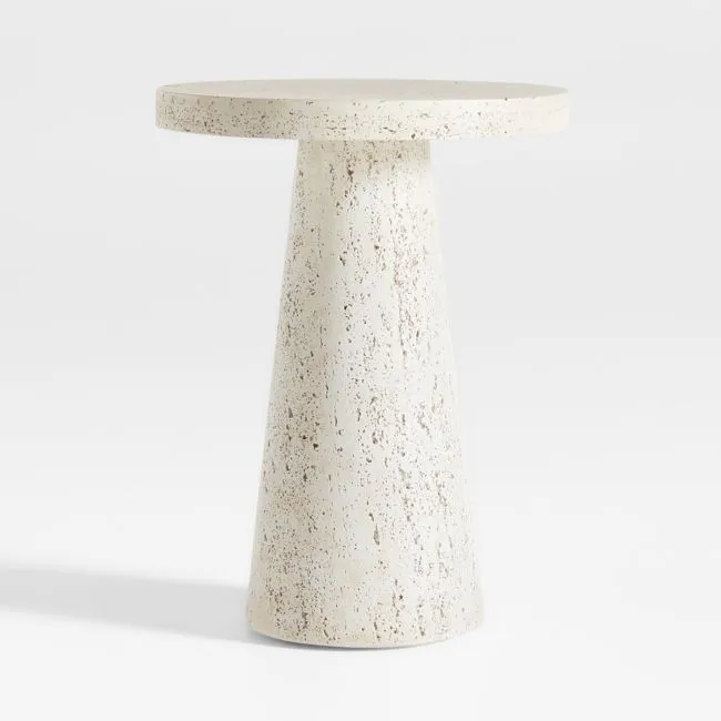 Willy Faux Travertine Resin 17" Round Pedestal End Table by Leanne Ford