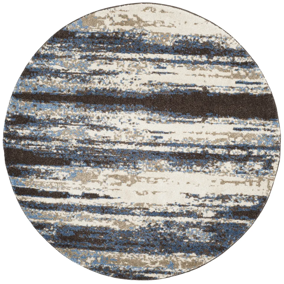 Arlo Home Woven Area Rug, RET2138-1165, Cream/Blue,  6' X 6' Round