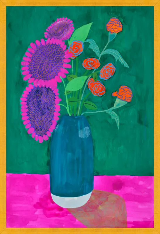 vase with sunflowers and carnations  by Christiane Drapela for Artfully Walls