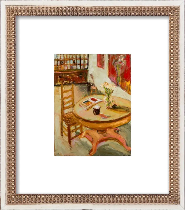Still Life with open book on table by Ana Guzman for Artfully Walls