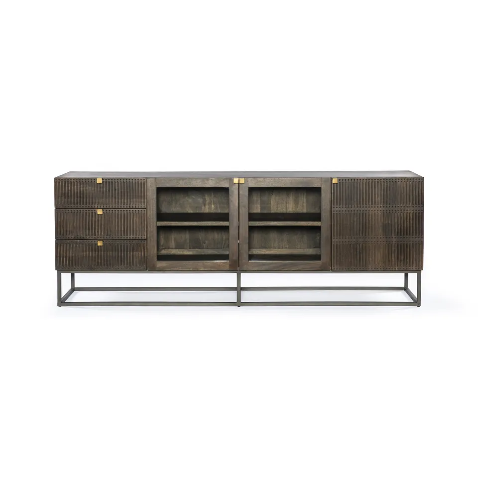 Kelby Media Console - Carved Vintage Brown