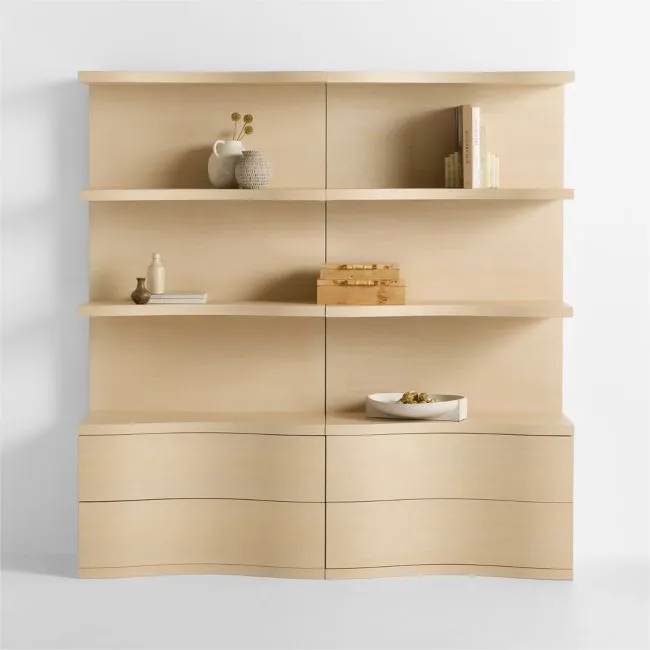 Coast 80" Whitewashed Oak Open Storage Bookcase, Set of 2