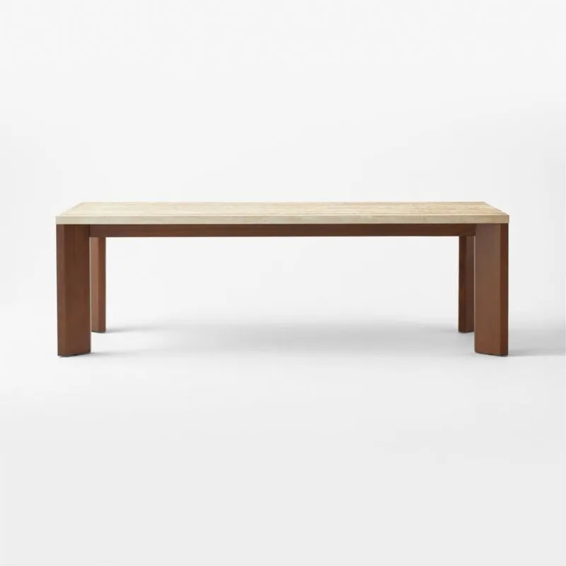 Sydney 95" Rectangular Travertine Dining Table with Walnut Legs