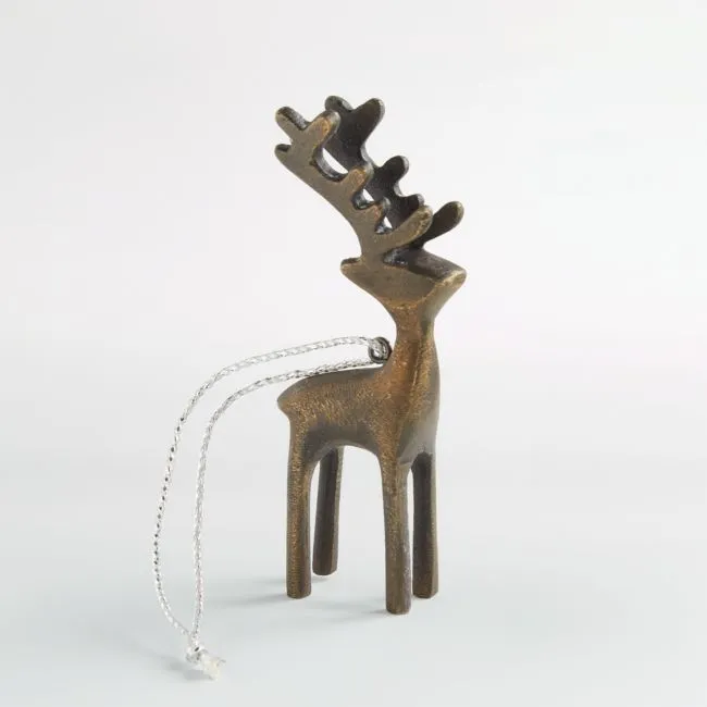 Antique Brass Reindeer Christmas Tree Ornament, Set of 4