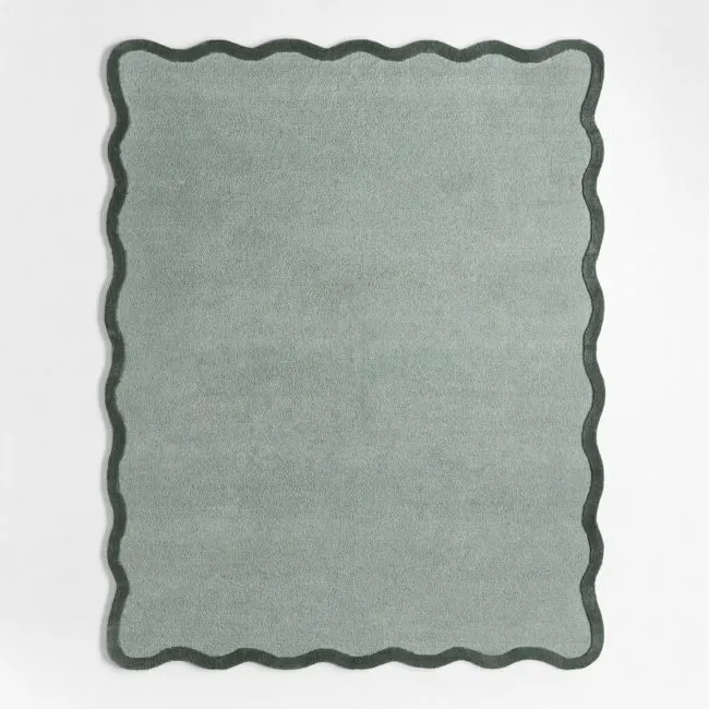 Wavy Border Muted Teal Kids Performance Area Rug 5'x8'